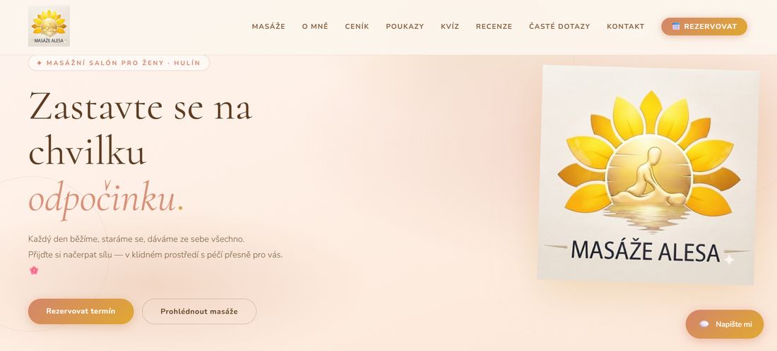 Web Masáže Alesa — úvodní stránka