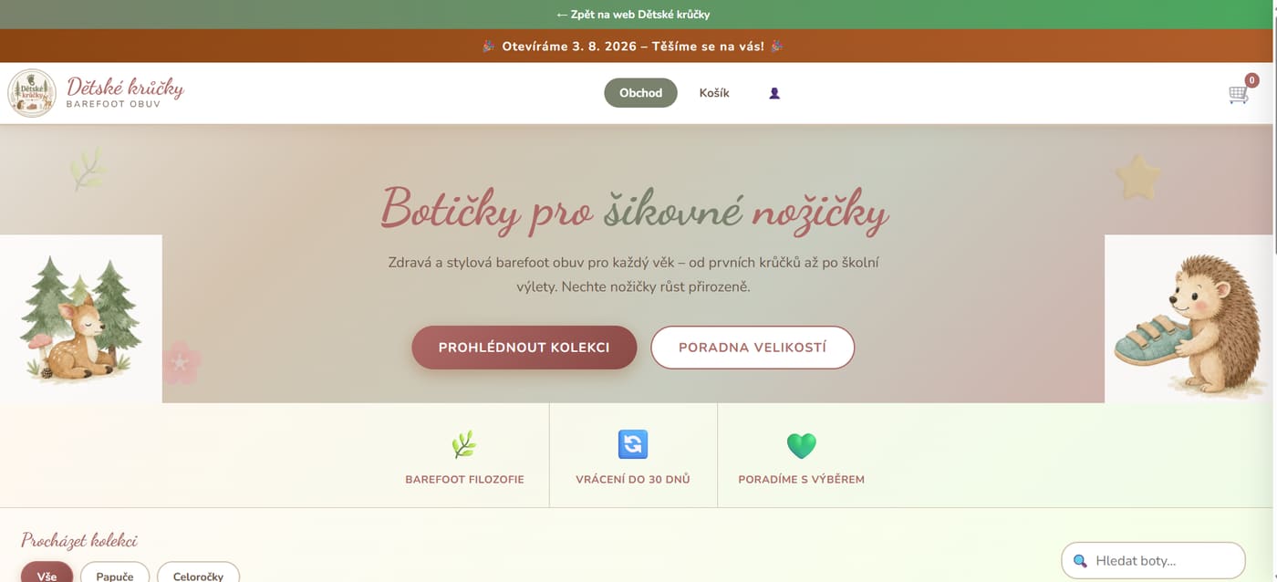 Dětské krůčky — výpis produktů v e-shopu